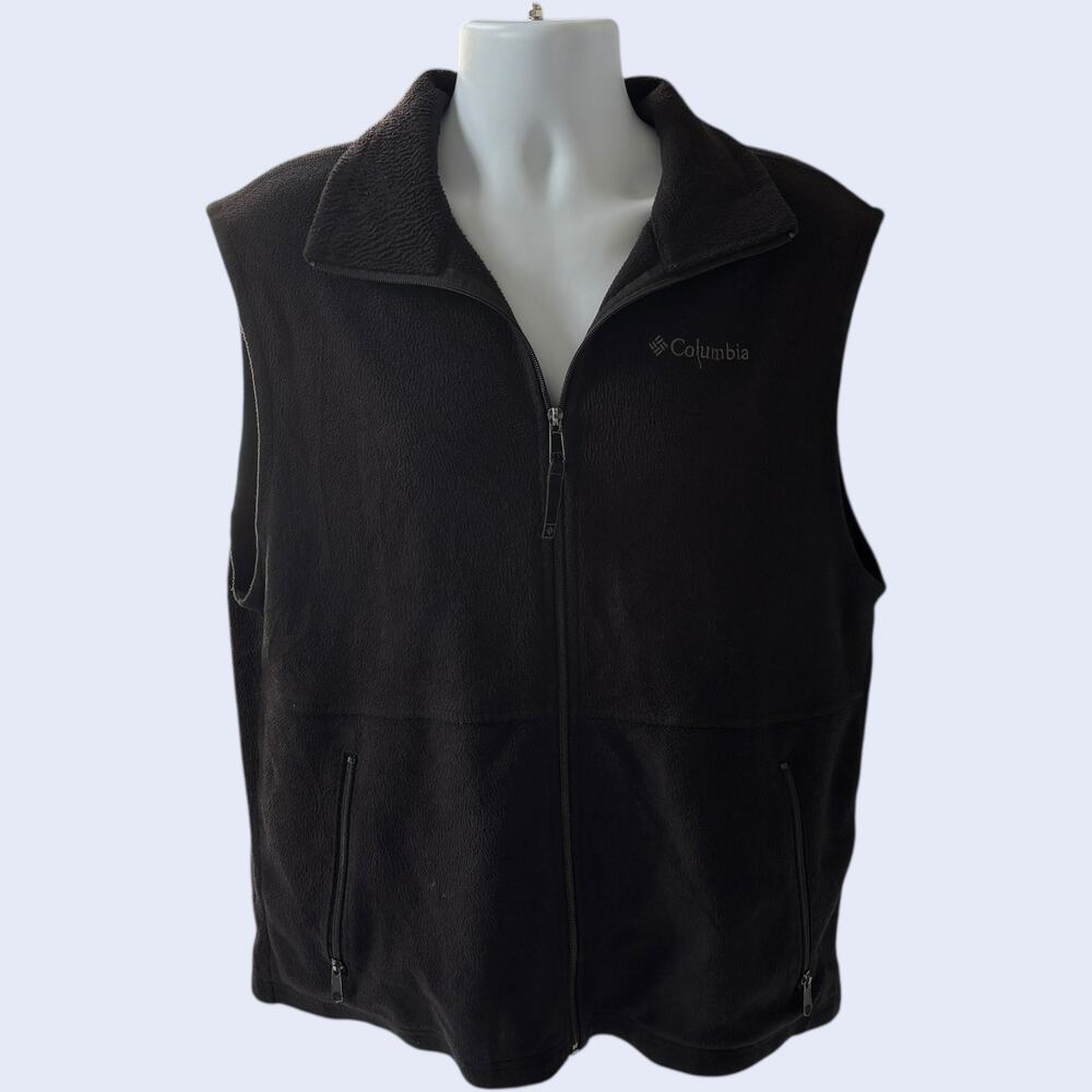 Columbia L Outdoor Fleece Vest Black Classic Full Zip Y2K 2000s